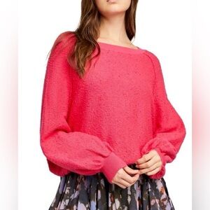 Free People Found My Friend Textured Oversize Hot Pink Sweater Pullover Size XS